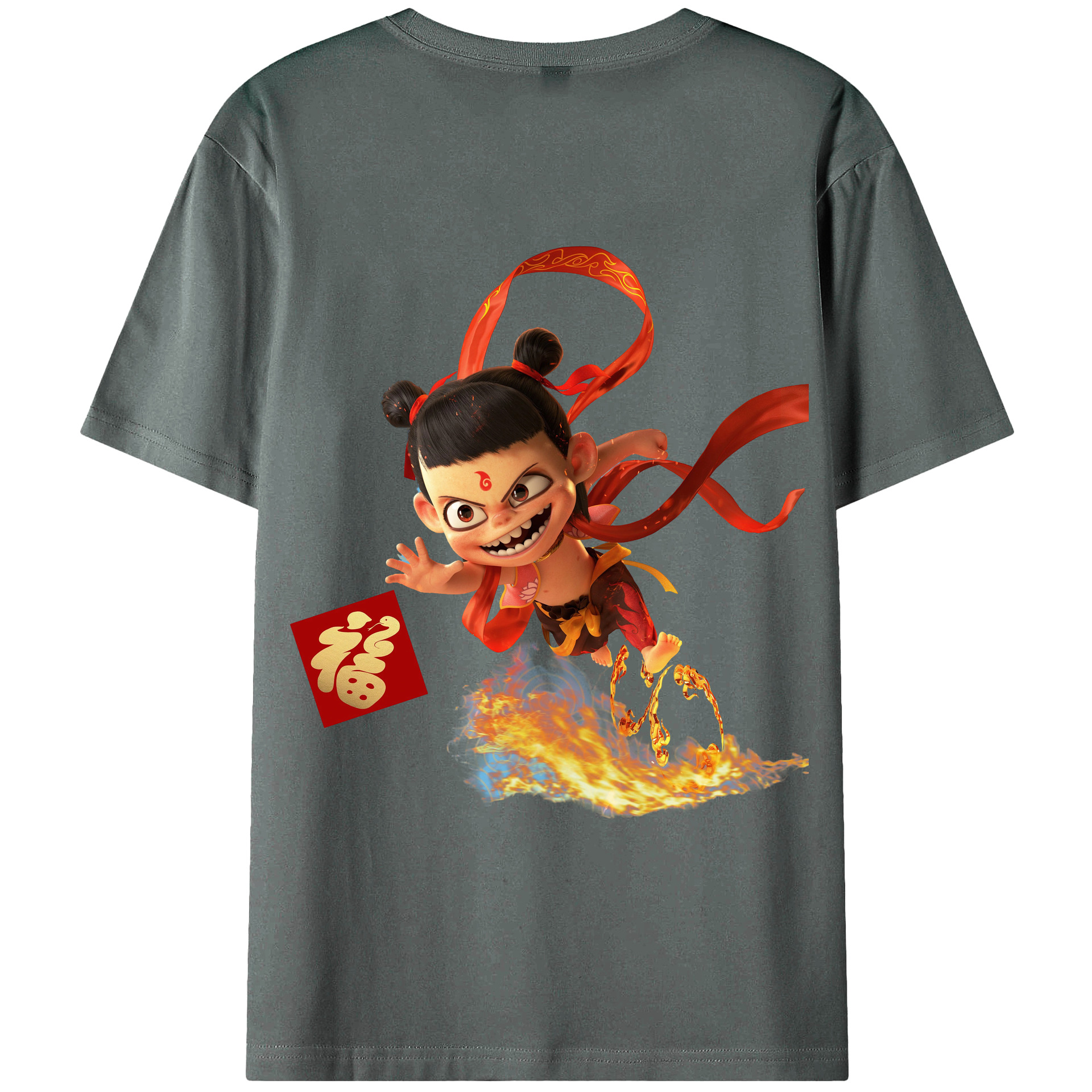 （画像用） Ne Zha 2 ナタ 魔童の大暴れ 綿100％ メンズ半袖Tシャツ（バックプリント） 通気性